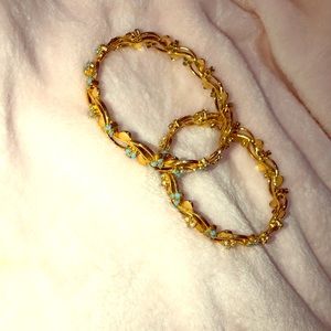 Indian Bangle x 2 Gold Turquoise Pearl